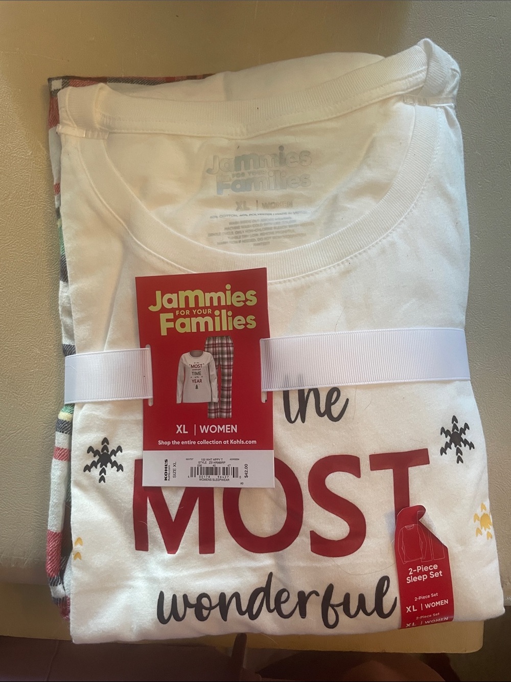 XL Women White 'Most Wonderful' 2-Piece of women Pajama Set